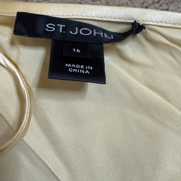 St. John 16 Sheer Sand Silk Crepe Bow Blouse Flutter Sleeves Matching Silk Cami - Picture 7 of 11